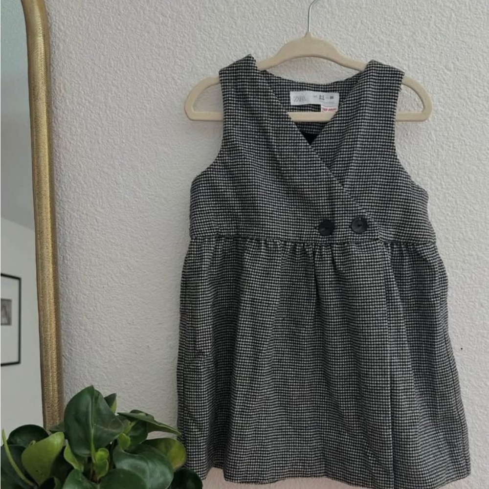 Zara Black & White Cross-Front Houndstooth Dress